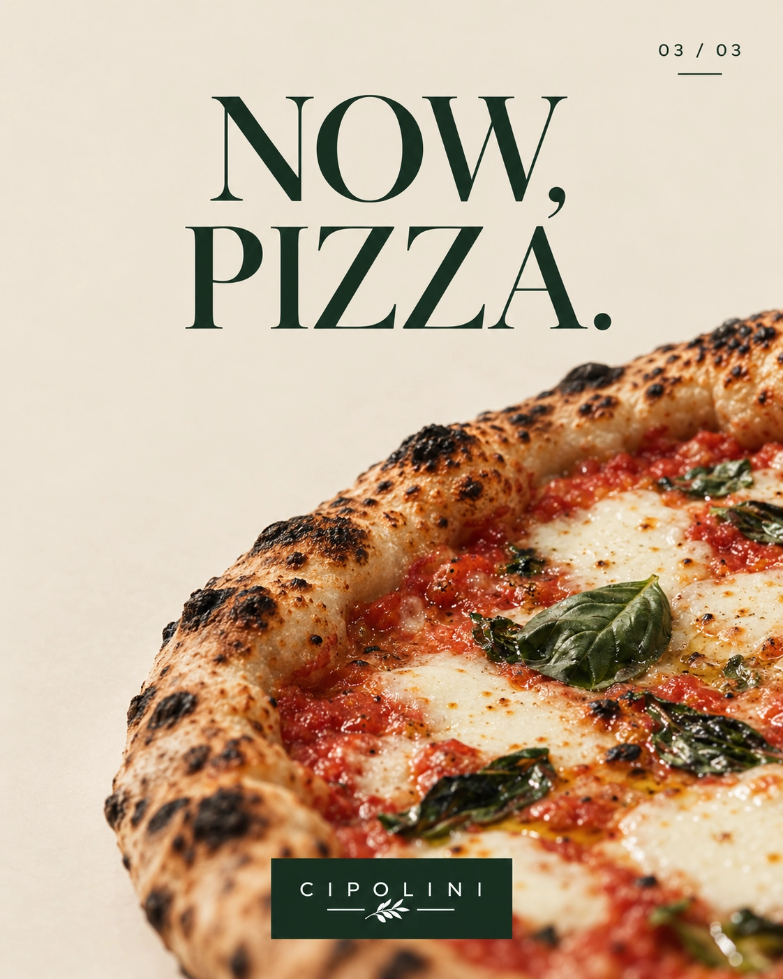 Charred crust margherita pizza with tomato, melted mozzarella and basil
