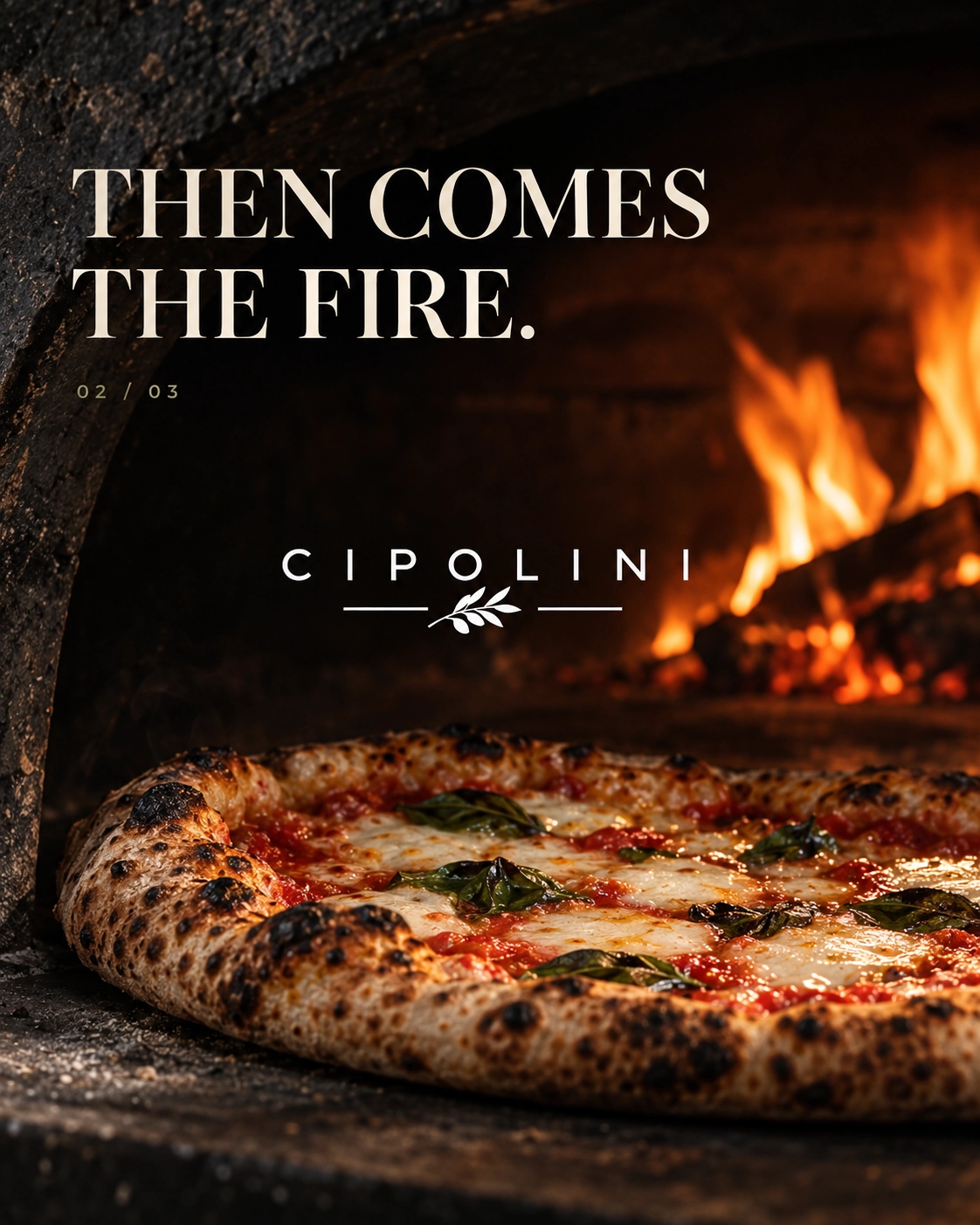 Pizza baking in the glow of Cipolini's oven